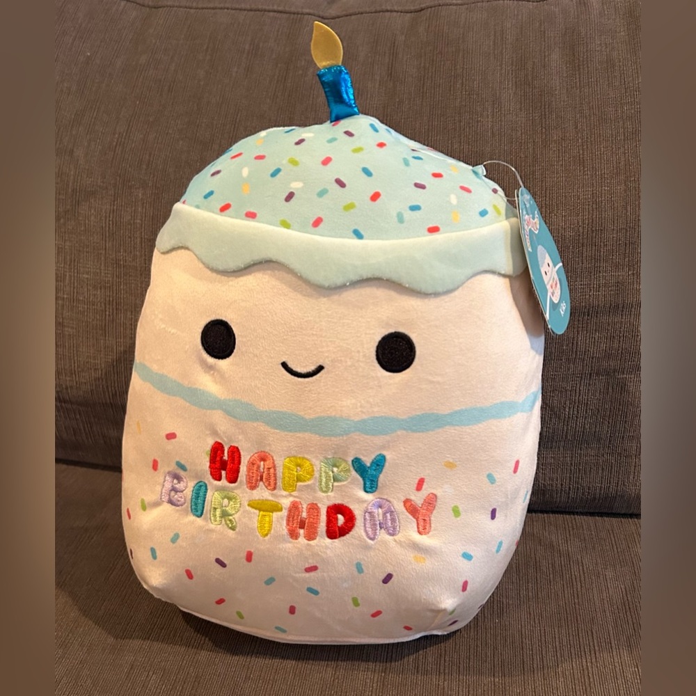 Squishmallows Plush 10“ Kiks Blue & White Birthday Cake Happy Birthday